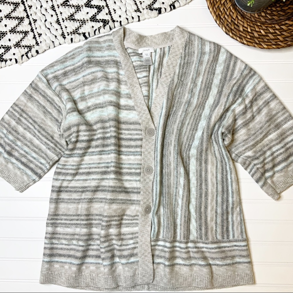 PURE JILL Striped half button Cardigan sweater